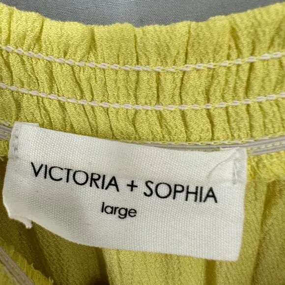 Victoria Sophia Dress Large Yellow Midi Pockets Belted Ruffle Cottage Boho Flowy - Picture 2 of 11